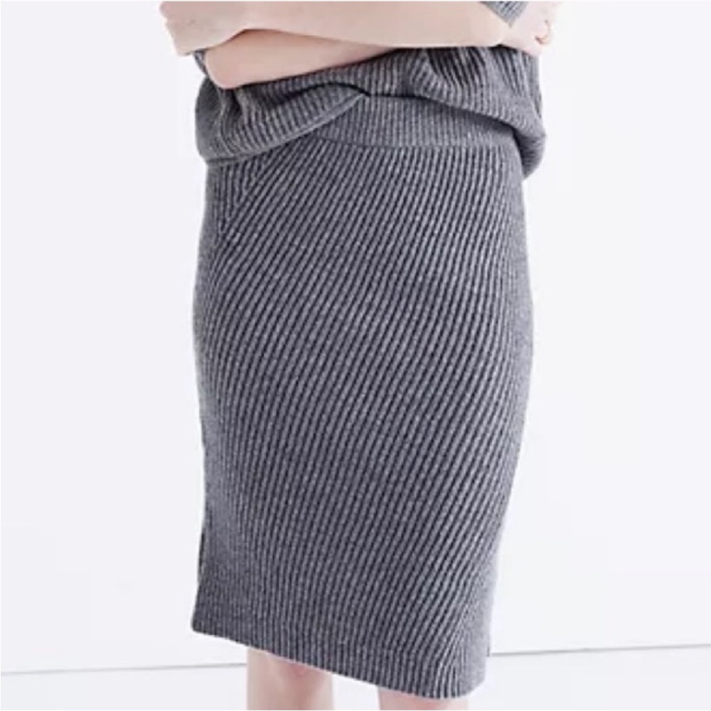 Madewell 100% Merino Wool Ribbed Knit Midi Skirt Gray - Size Medium